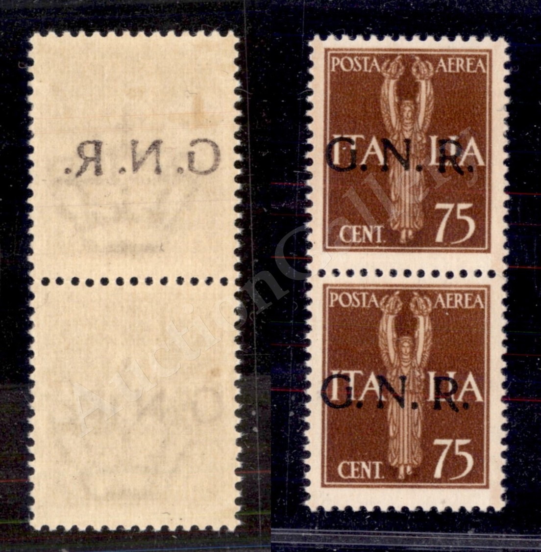 0303 1944 - Coppia Verticale Del 75 Cent (119e - Aerea) Con Decalco Al Retro Del Pezzo Superiore - Gomma Integra (400) - Autres & Non Classés