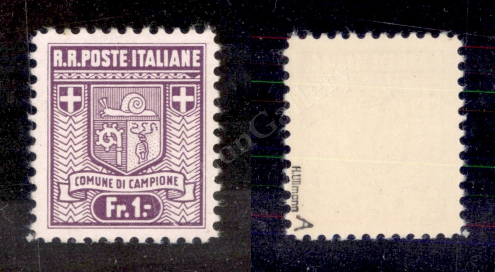 0411 Campione - 1944 - 1 Franco (5a) I Tiratura Dent. 11 1/2 - Con Greca Rotta In Alto A Destra - Gomma Integra - Sonstige & Ohne Zuordnung