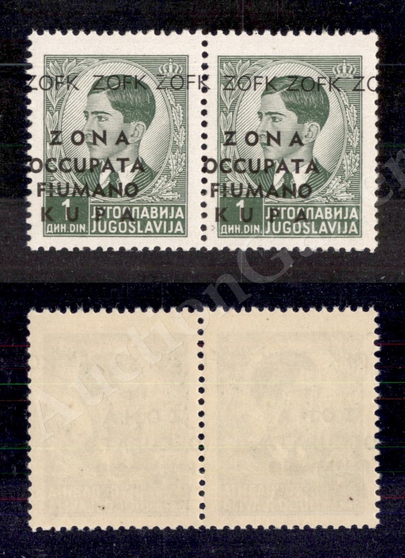 0439 Zona Fiumano Kupa - 1942 - Coppia Del 1 Din (3bc) Con Soprastampa Fortemente Spostata In Basso E A Sinistra - Gomma - Autres & Non Classés