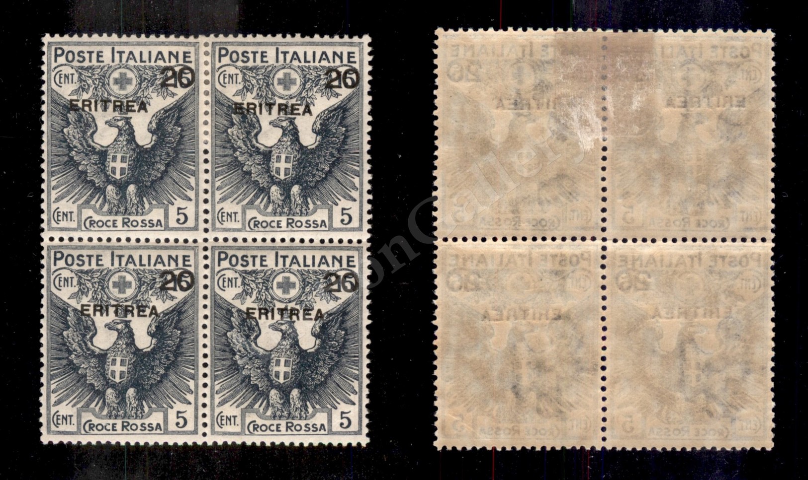 0470 Eritrea - 1916 - Quartina Del 20 Cent Su 15 Cent + 5 Cent Croce Rossa (43) - Due Esemplari Gomma Integra E Due Ling - Autres & Non Classés