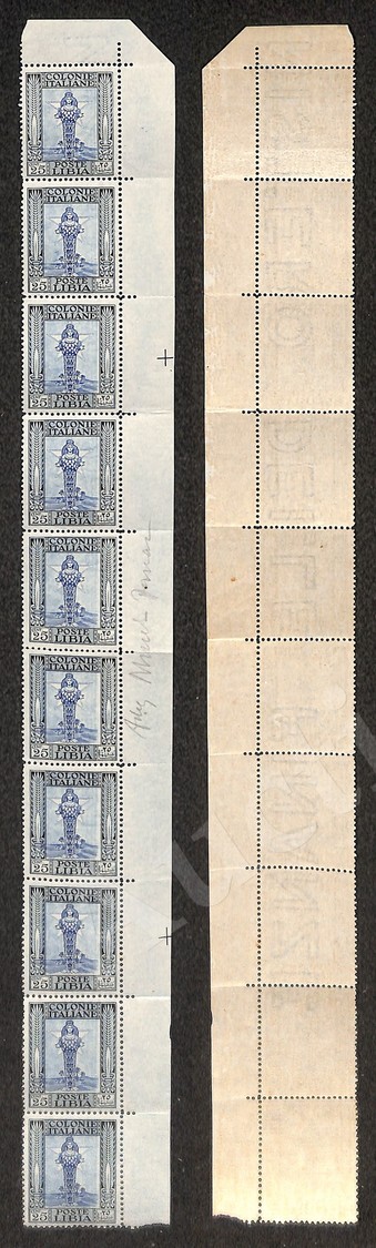 0494 1924/1929 - Striscia Di Dieci (intero Angolo Di Foglio) Del 25 Cent Pittorica (49zg) Con Filigrana Lettere 12/10 Su - Autres & Non Classés