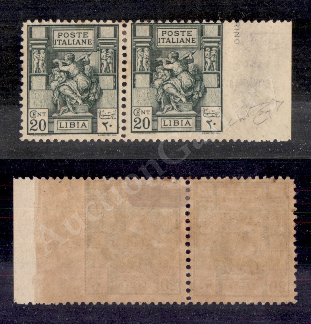 0498 1926/1929 - Coppia 20 Cent Sibilla (54+54e) Con Esemplare Di Destra Non Dentellato - Bordo Foglio - Gomma Integra - - Sonstige & Ohne Zuordnung