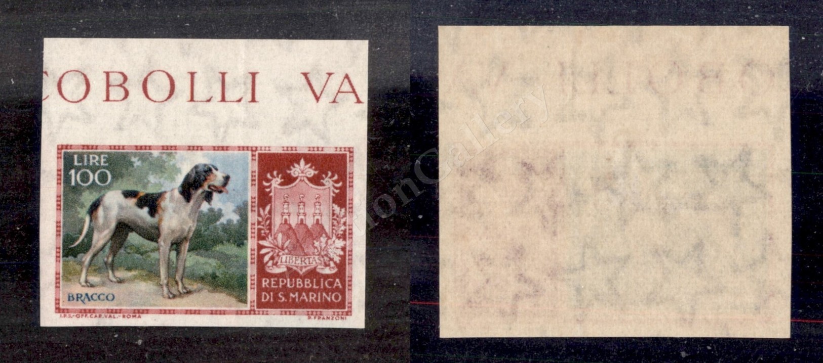 0555 1956 - 100 Lire Cani (448) Non Dentellato Bordo Di Foglio - Gomma Integra - Cert. AG - Sonstige & Ohne Zuordnung
