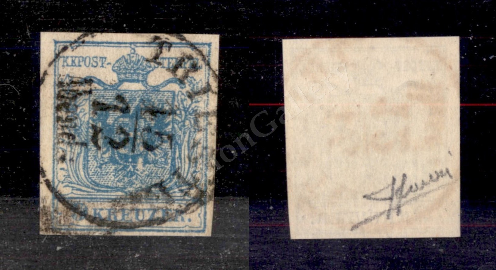 0573 Austria - 1850 - 9 Kreuzer Azzurro (?) Carta A Macchina II Tipo - Filigrana Di Ricucitura - Cert. Sorani - Andere & Zonder Classificatie