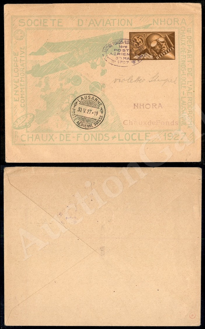 0630 Societe D’Aviation Nhora/Chaux De Fonds Locle - Busta Postale 35 Cent - Lousanne 30.5.27 - Autres & Non Classés