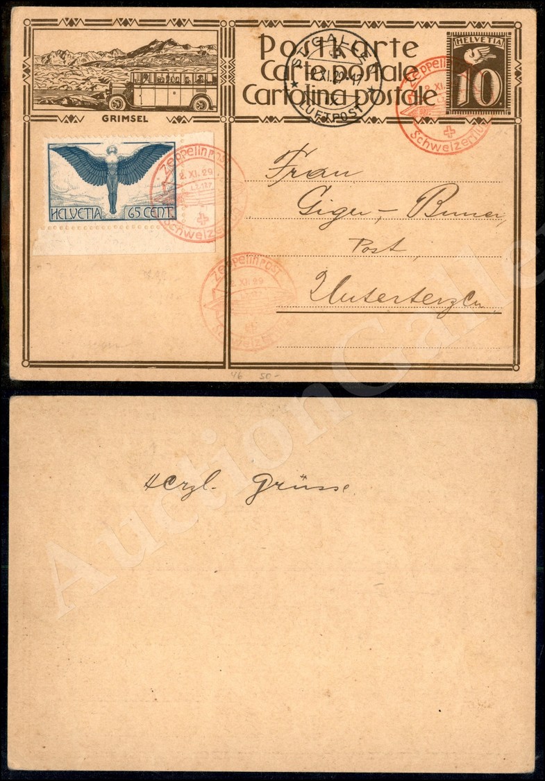 0631 Zeppelin Schweizerflug - Intero Postale Da 10 Cent Con Affrancatura Complementare (A10) - St.Gallen 2.11.29 - Sonstige & Ohne Zuordnung