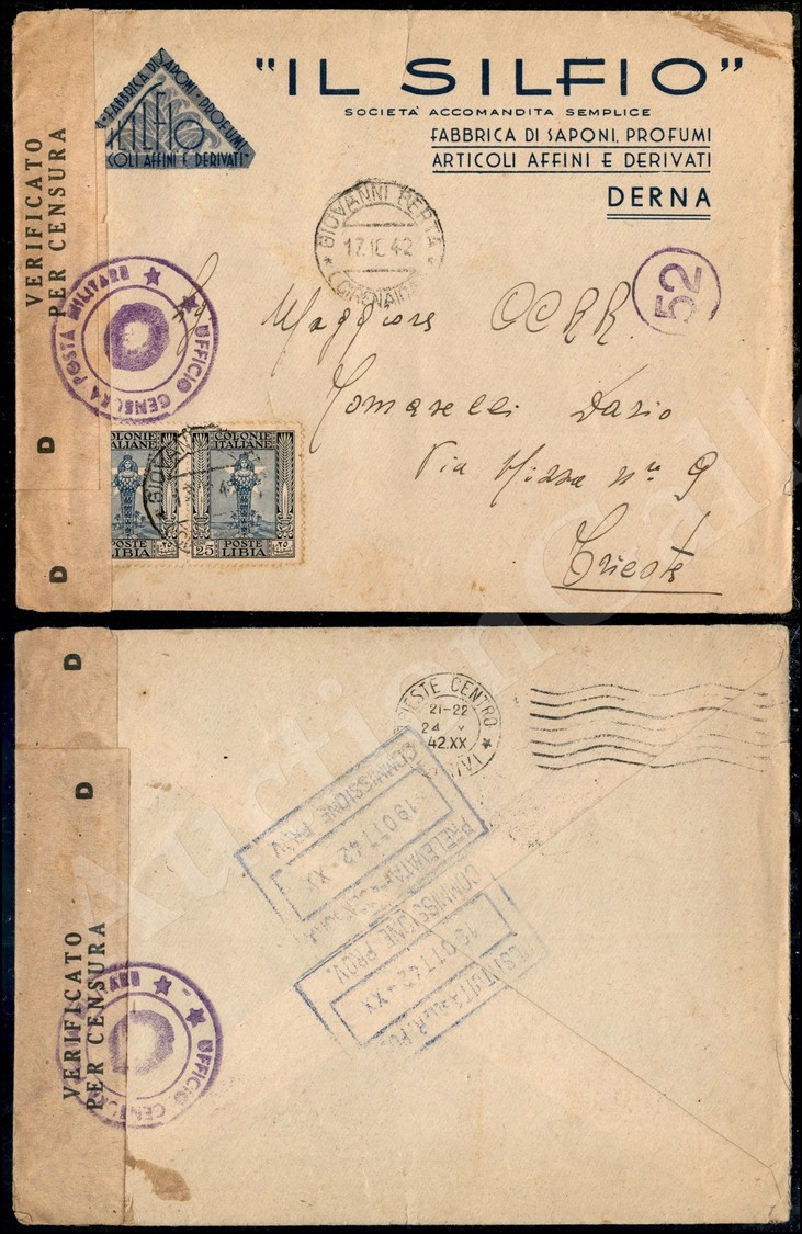 1311 Giovanni Berta (Cirenaica) 17.10.42 (p.ti 11) - Busta Affrancata (49 Coppia) Per Trieste - Autres & Non Classés