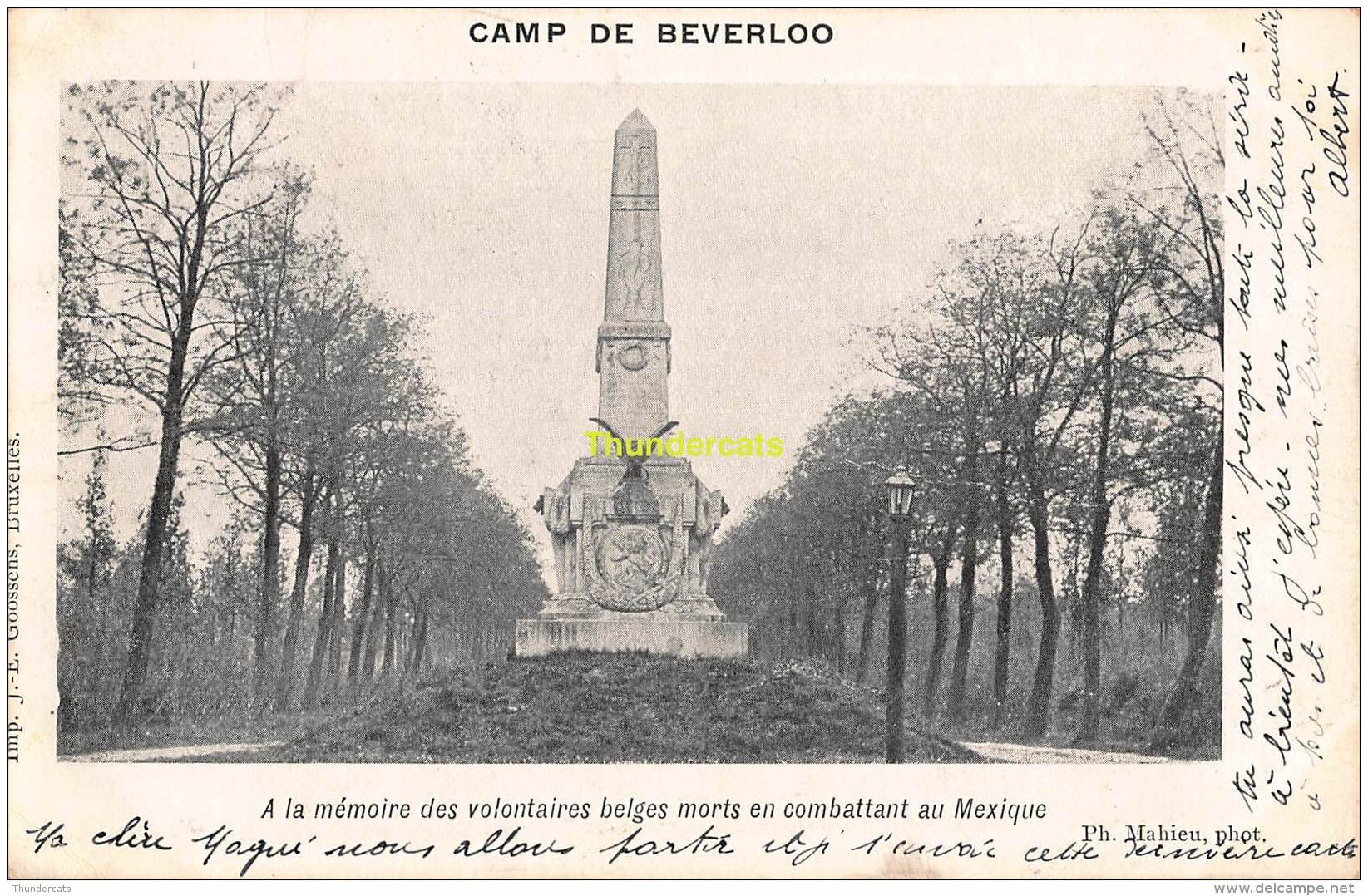 CPA CAMP DE BEVERLOO IMP. GOOSSENS MAHIEU A LA MEMOIRE DES VOLONTAIRES BELGES MORTS EN COMBATTANT AU MEXIQUE - Leopoldsburg (Kamp Van Beverloo)