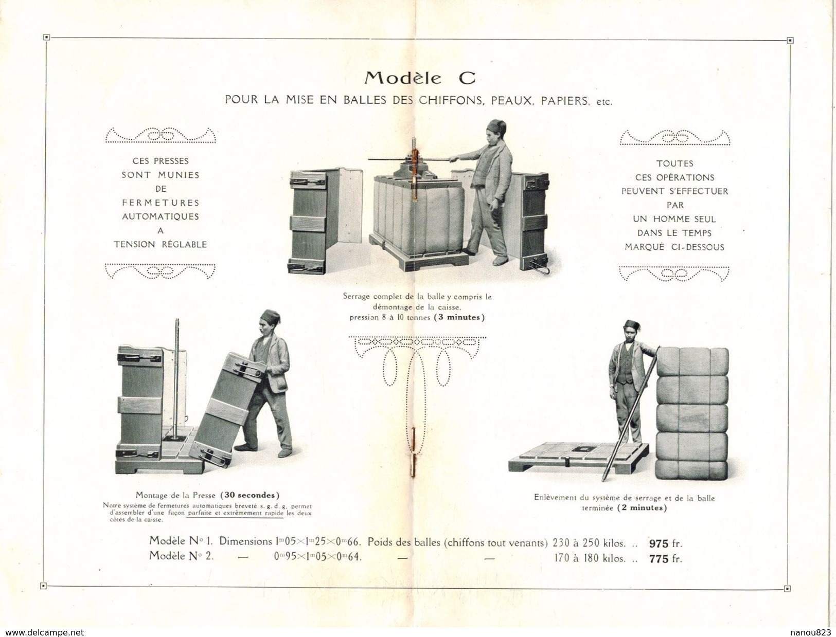 THIERS PUBLICITE ILLUSTREE COMMENTEE : " Presses à Emballer SIMPLEX Ets FAYET Frères " Emballage Papiers Chiffons Peaux - Material Und Zubehör