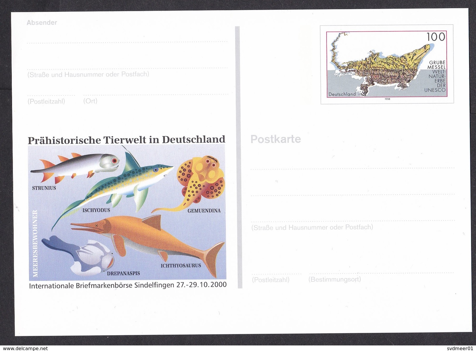 Germany: Stationery Postcard, 2000, Prehistoric Animals, Fish, Sea Life, Private Imprint? (traces Of Use) - Brieven En Documenten