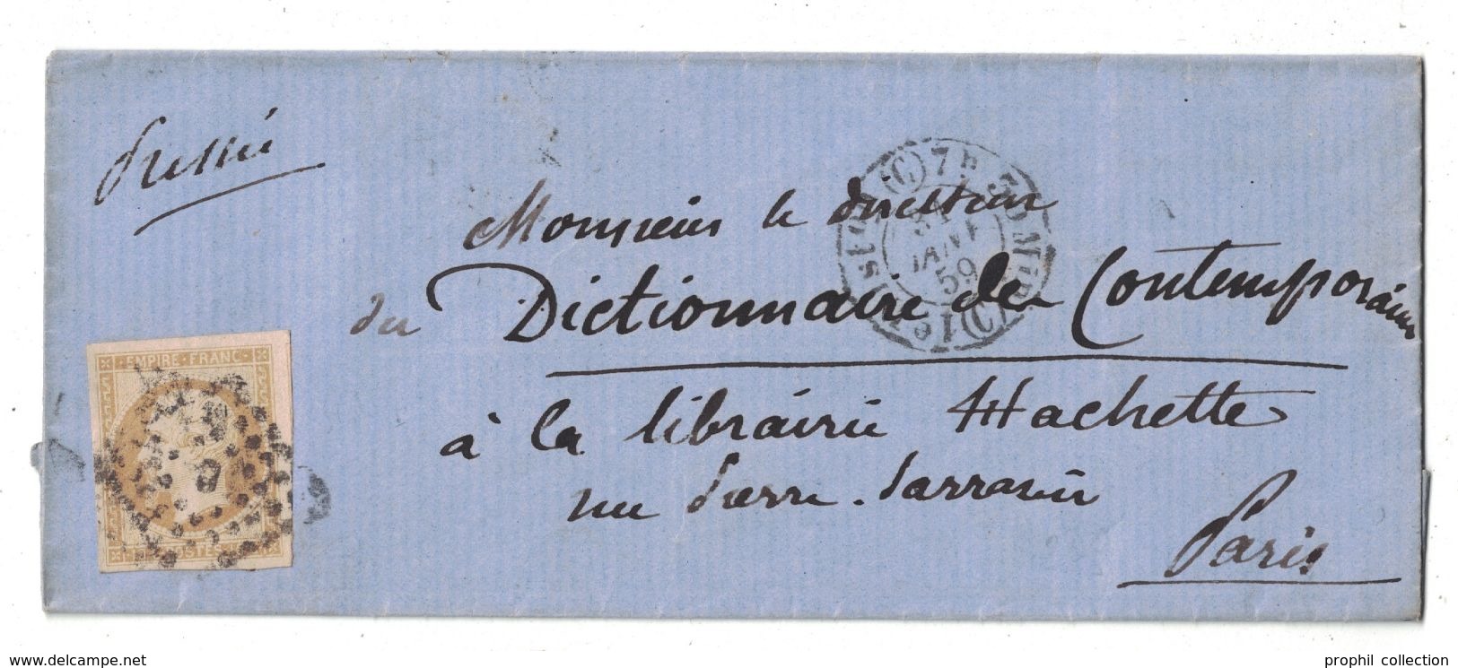 1859 - CACHET De DISTRIBUTION De PARIS (BUREAU C) Sur LETTRE LSC Pour PARIS AFFRANCHIE NAPOLEON N°13 LOSANGE LETTRE C - 1849-1876: Période Classique