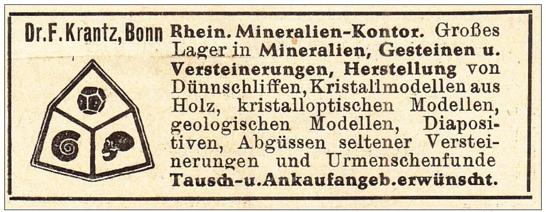 Original-Werbung /Anzeige 1947 - MINERALIEN - KONTOR DR. KRANTZ - BONN - Ca. 60 X 25 Mm - Werbung