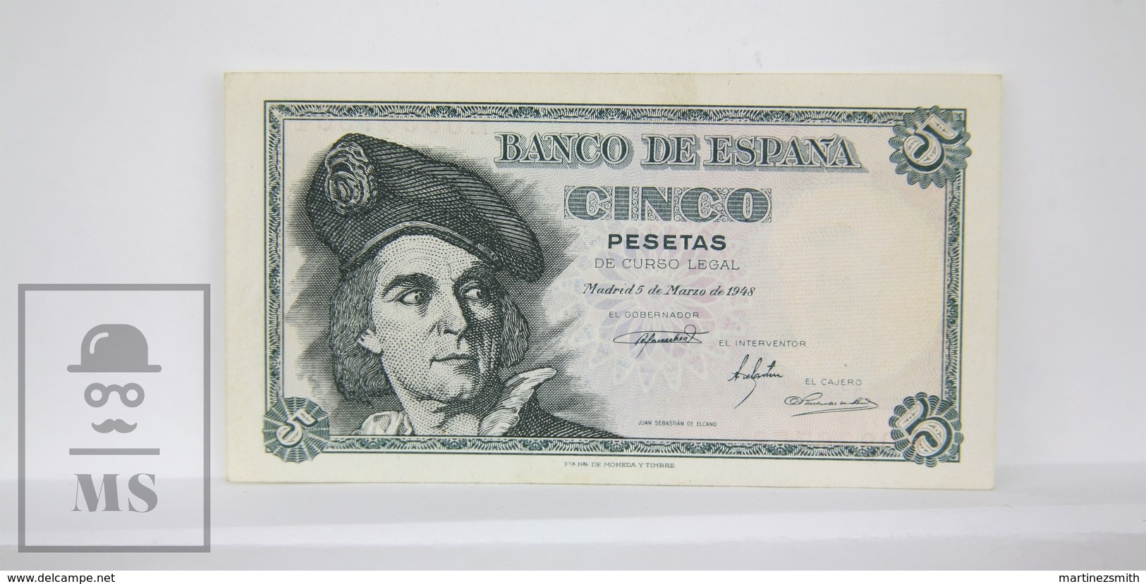 Spain/ España 5 Pesetas/ Ptas Spanish Banknote, Francisco Franco - Issued 1948, E Series - AU Quality - 5 Peseten