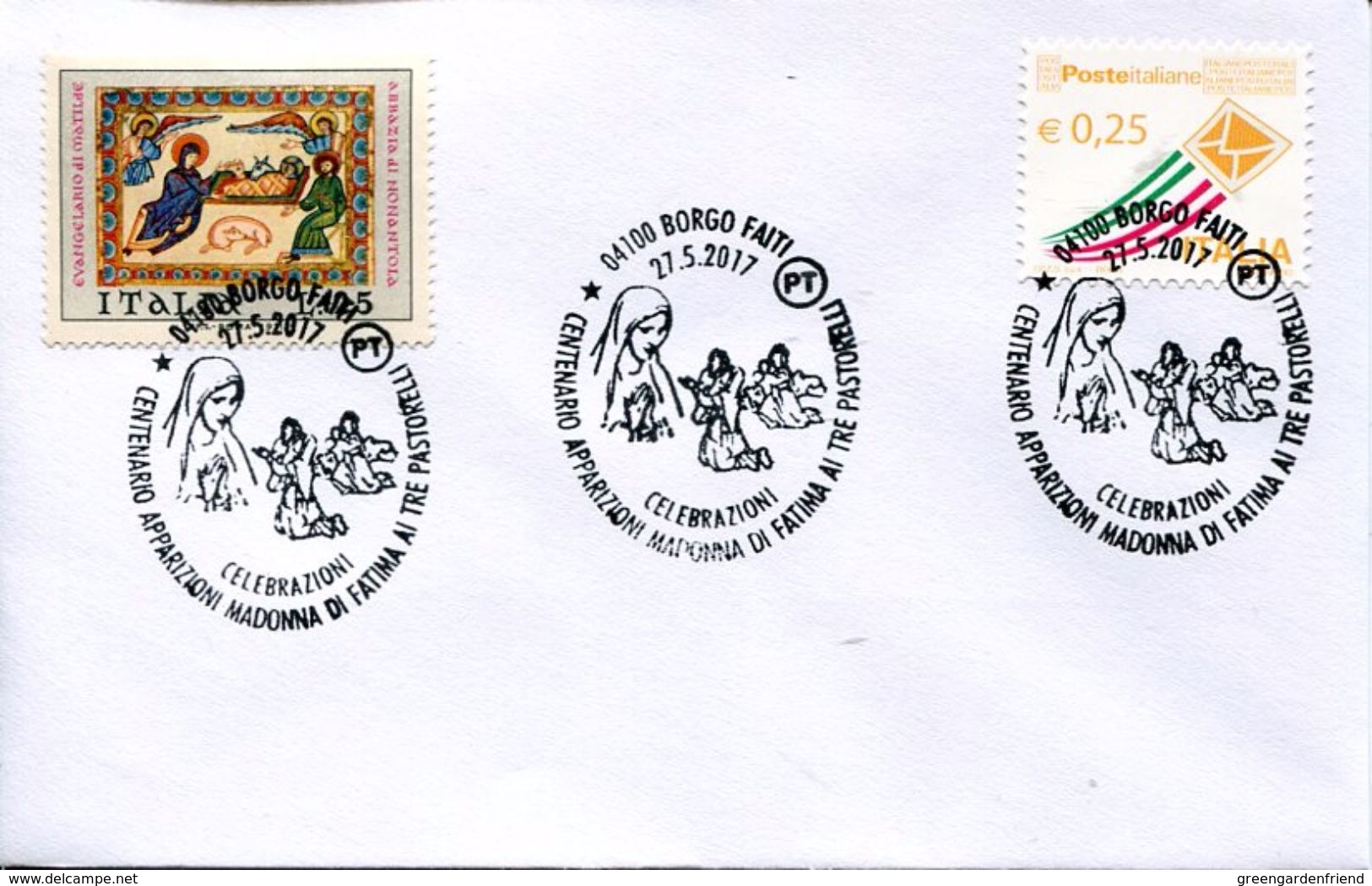 26110 Italia, Special Postmark Borgo Faiti 2017,centenary Madonna FATIMA Apparitions To The 3 Shepherds, - Christianisme