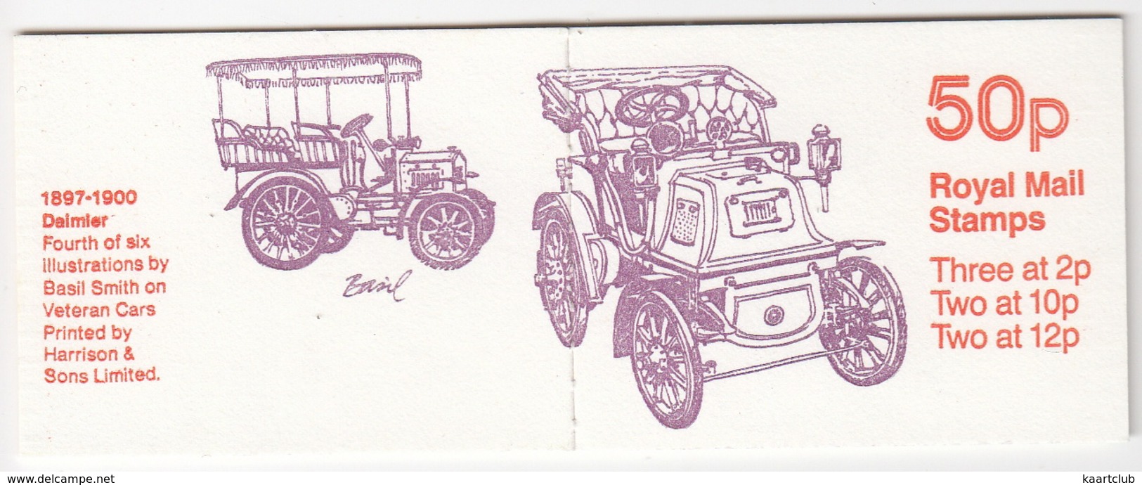 United Kingdom - Booklet : 'Veteran Cars - 1897-1900 Daimler' - Stamps: Three At 2p, Two At 10p, Two At 12p - Postzegelboekjes