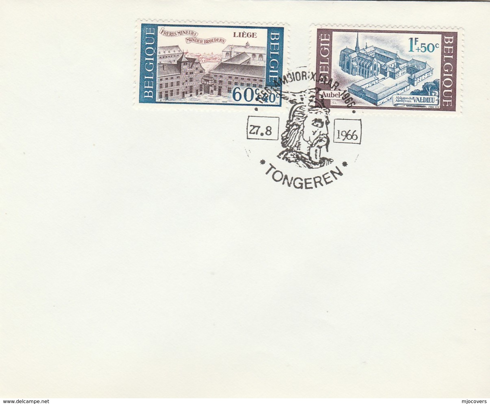 1966  BELGIUM FDC LIEGE FRIERS , VALDEU ABBEY Special Pmk TONGEREN  Cover Stamps Religion Church Christianity - Chiese E Cattedrali