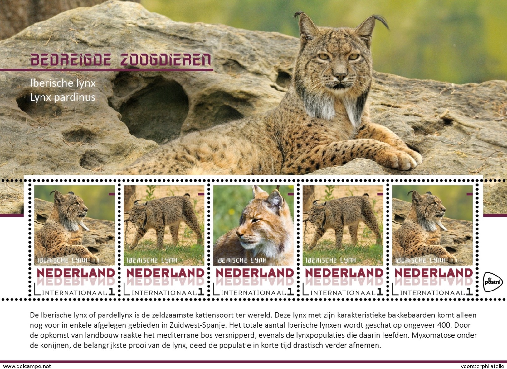 M1 84 ++ The Netherlands - Postfris / MNH - Sheet Endangered Animals, Lynx 2017 - Neufs