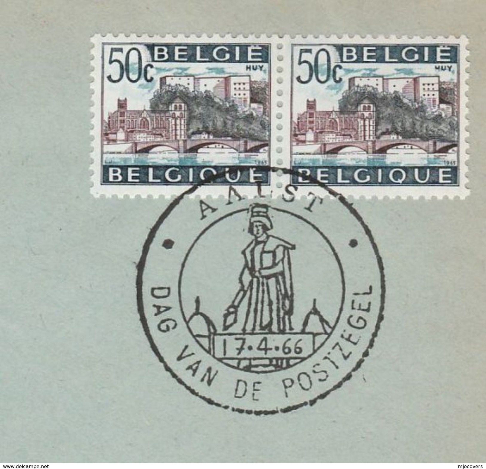 1966  BELGIUM COVER EVENT Pmk AALST STAMP DAY 2x 50c HUY BRIDGE Stamps - Covers & Documents