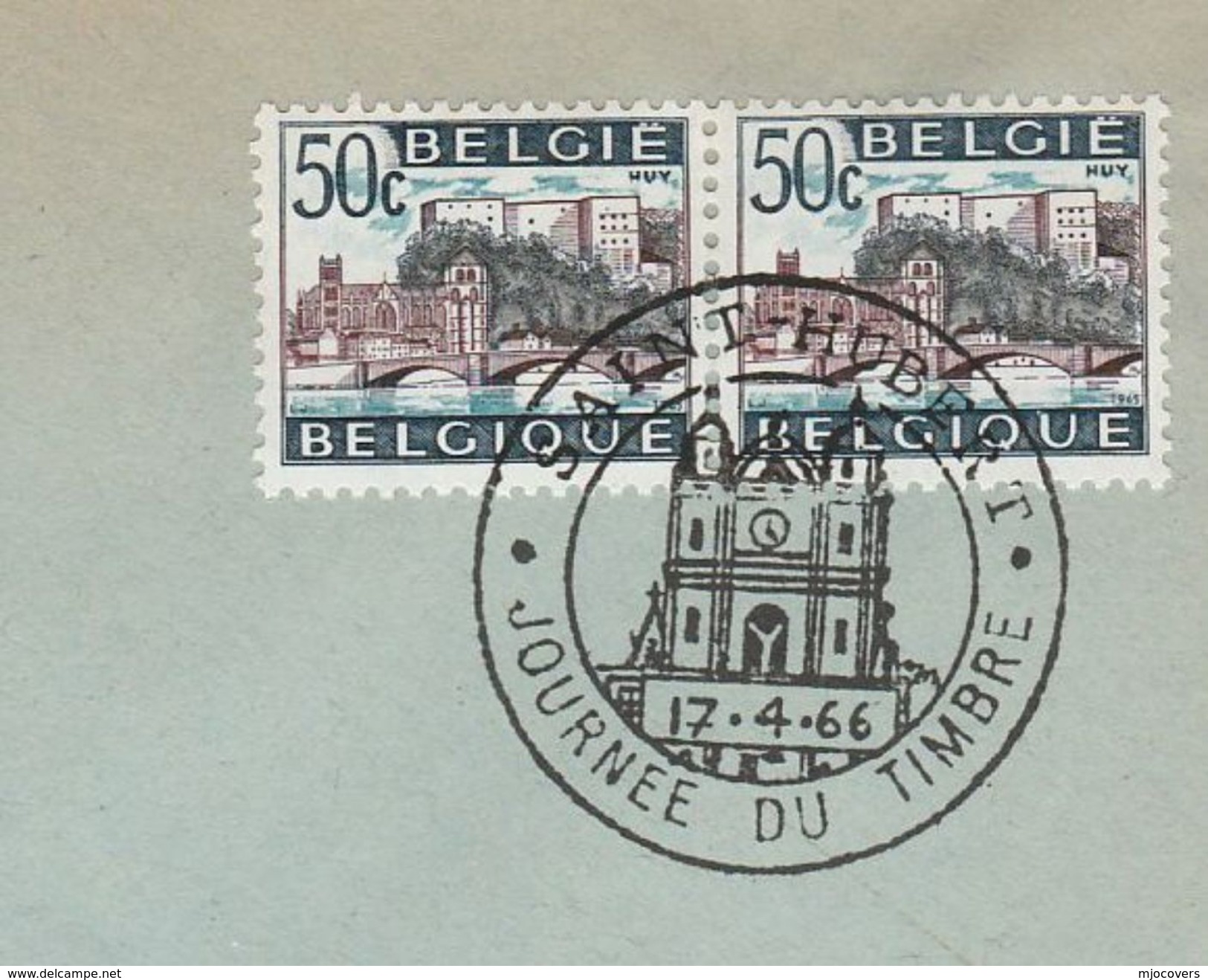 1966 BASSILICA SAINT HUBERT,  STAMP DAY  Event Cover BELGIUM 2x 50c HUY BRIDGE Stamps Church Religion Christianity - Chiese E Cattedrali