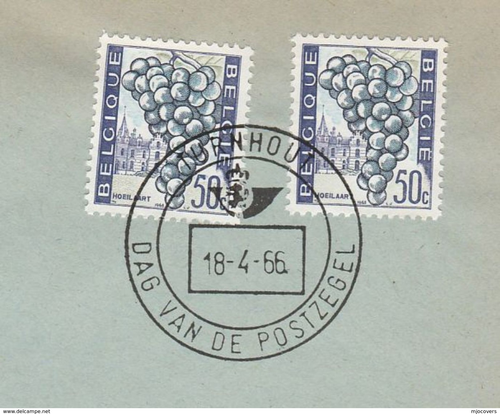 1966  BELGIUM COVER EVENT Pmk TORNHOUT STAMP DAY ,2x 50c GRAPES Stamps Fruit - Fruits