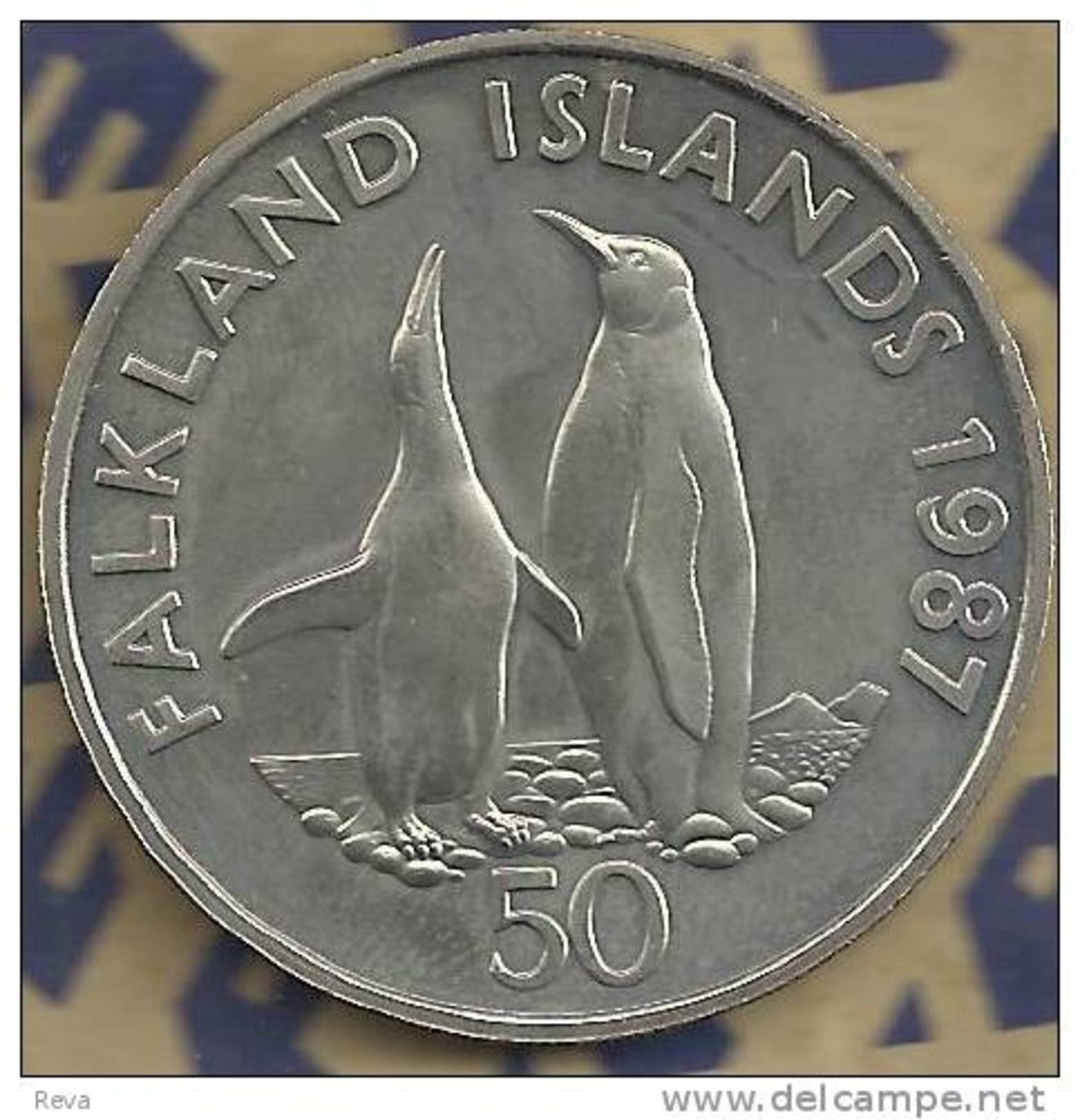FALKLAND ISLANDS 50 PENCE KING PENGUINS BIRD  FRONT QEII HEAD BACK 1987 UNC KM25 READ DESCRIPTION CAREFULLY !!! - Falkland