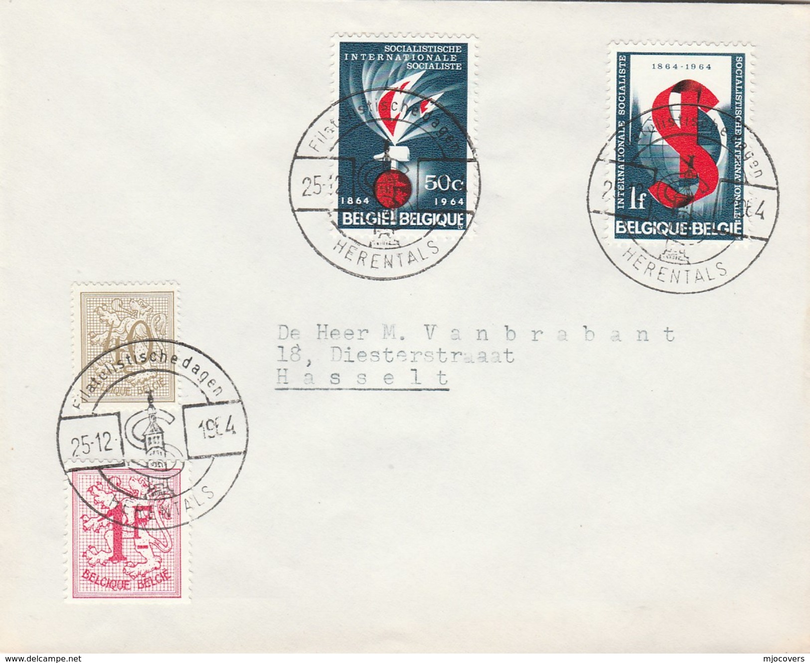 1964 BELGIUM COVER EVENT Pmk  SOCIALIST INTERNATIONAL, HERENTALS , Stamps Socialism Politics - Covers & Documents