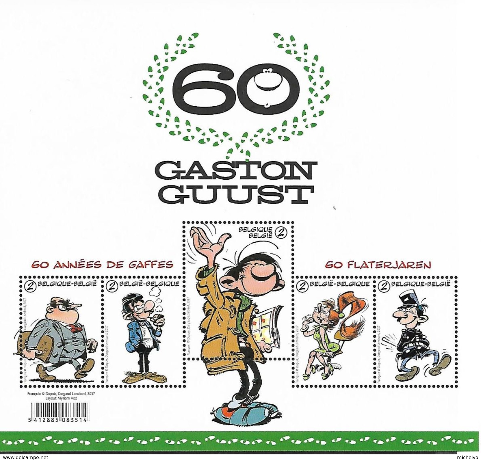 Belg. 2017 - COB N° BL 246 ** - Gaston Lagaffe (timbres 4666 à 4670) - 1961-2001