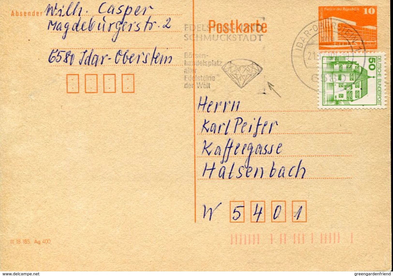 26060 Germany Ddr Special Postmark 1980 Idar, Edelsteine, Diamant Diamond, Circuled Card - Minerali
