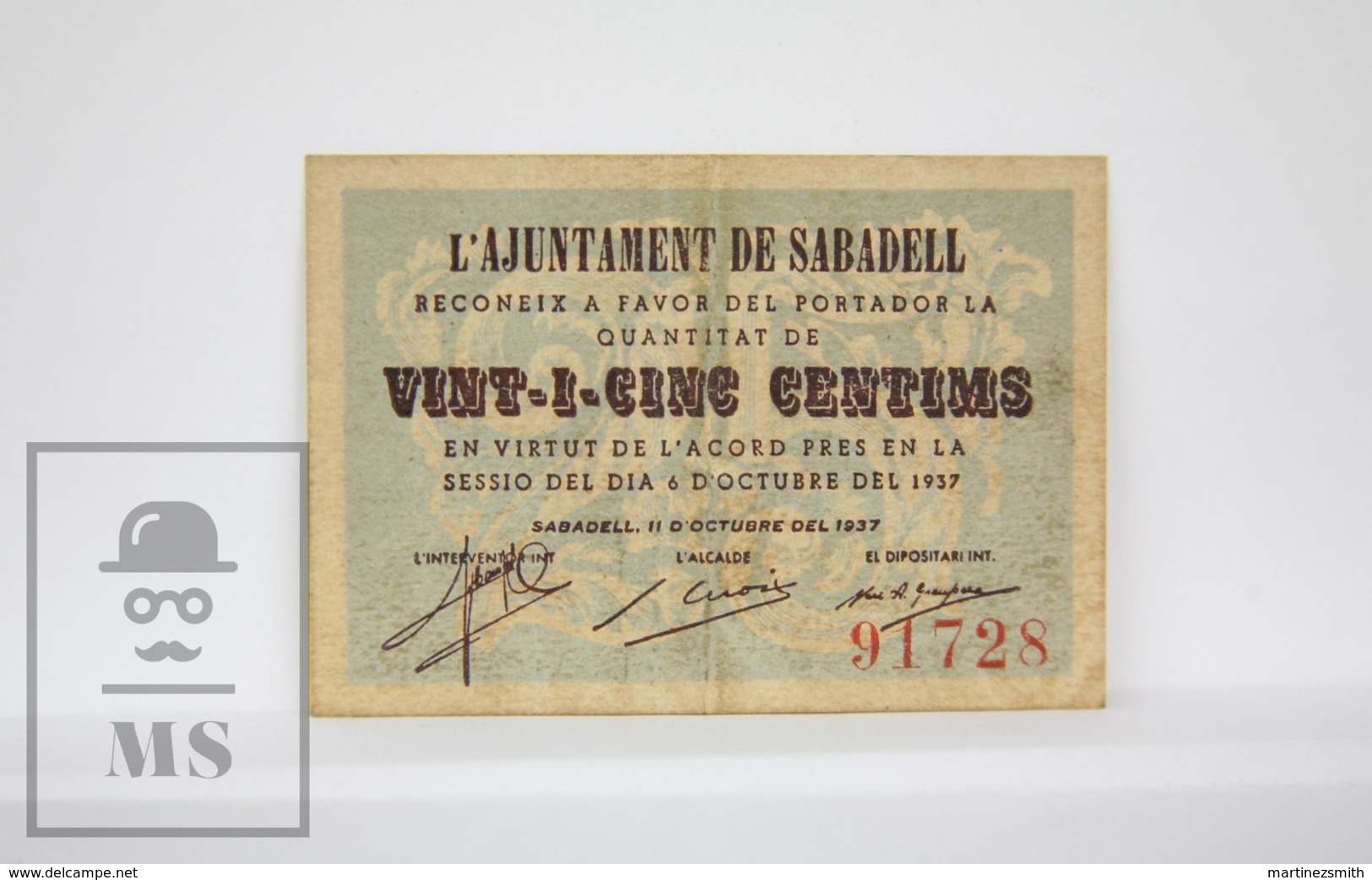 Spain/ España - Catalonia, Barcelona - Sabadell 25 Cents/ Centimos Civil War Period Banknote - Issued 1937 - VF Quality - Autres & Non Classés