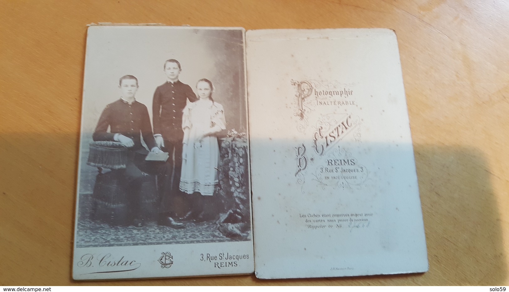 Photo - CDV -groupe Enfants - Photographe B. Cistac Reims. Très Bon état. - Anciennes (Av. 1900)