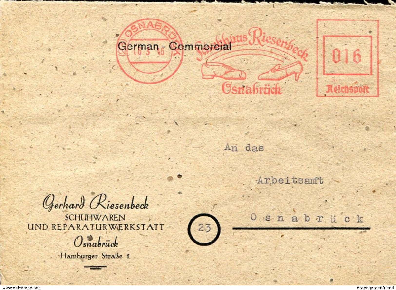 26076 Germany Reich, Red Meter/freistempel/ema/osnabruck 1946, Gerhard Riesenbeck,schuhe,shoes,chaussures - Franking Machines (EMA)