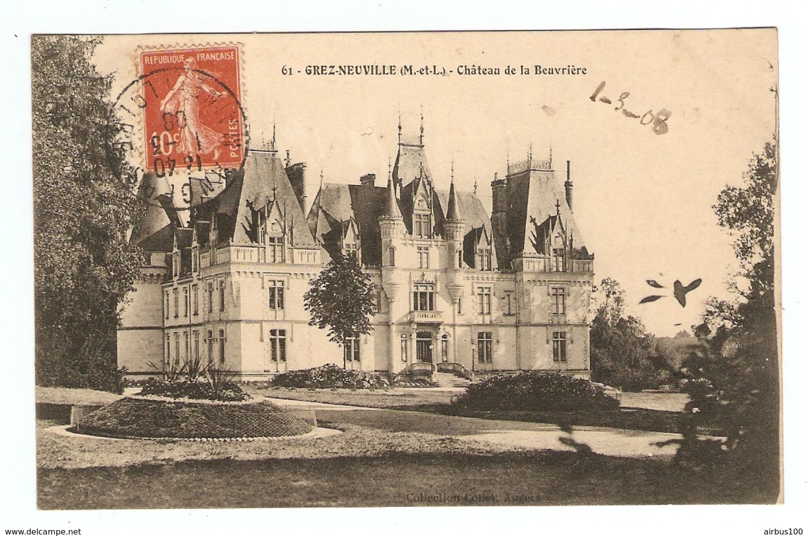 49 - GREZ NEUVILLE CHATEAU DE LA BEUVRIERE - COLLECTION COLLET ANGERS N° 61 - 1908 - 2 Scans - Other & Unclassified