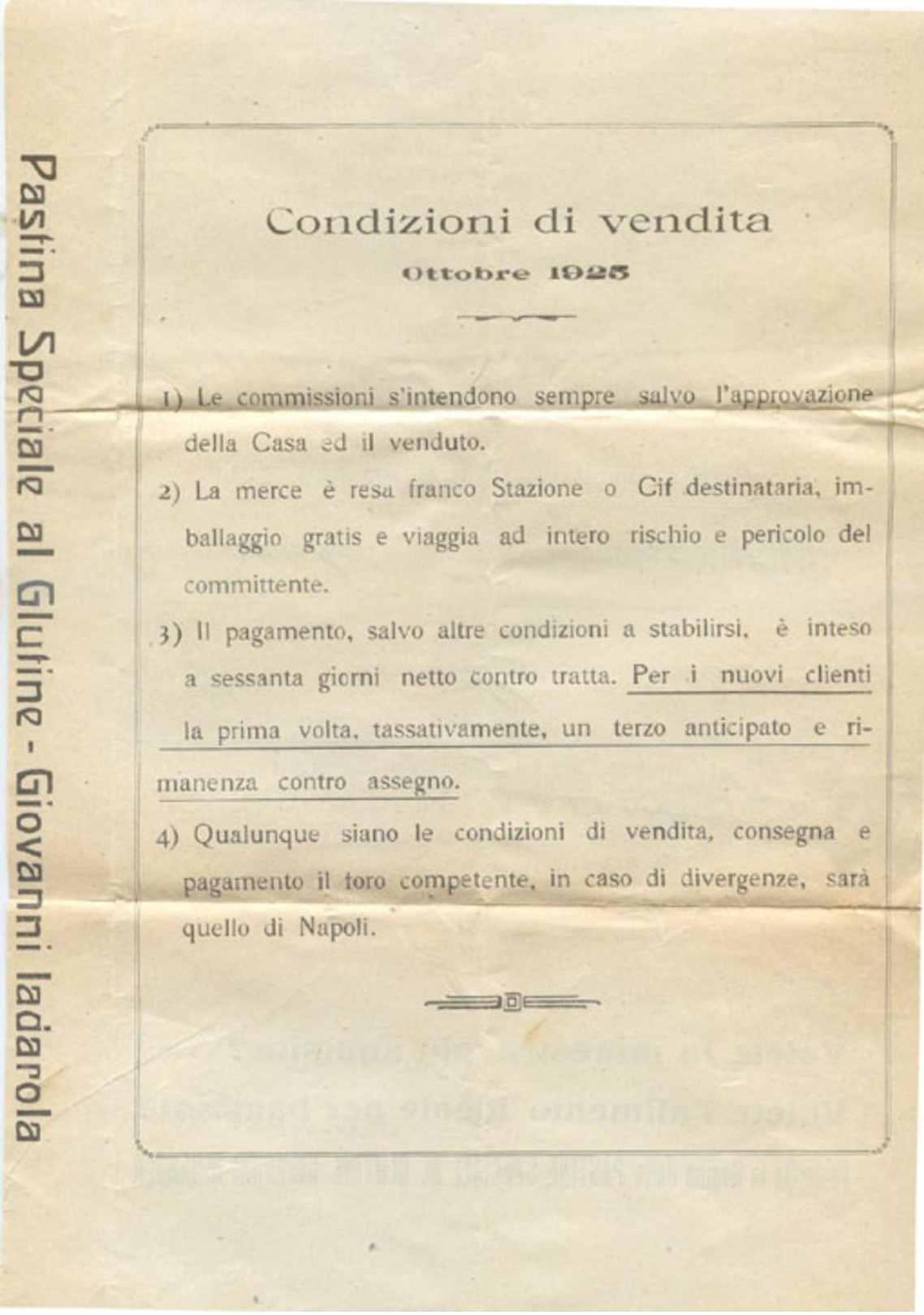 1925 PIEGO PUBBLICITÀ BIFACCIALE TORRE ANNUNZIATA PASTE ALIMENTARI ED AL GLUTINE IADAROLA OTTIMA CONSERVAZIONE (A964) - Storia Postale