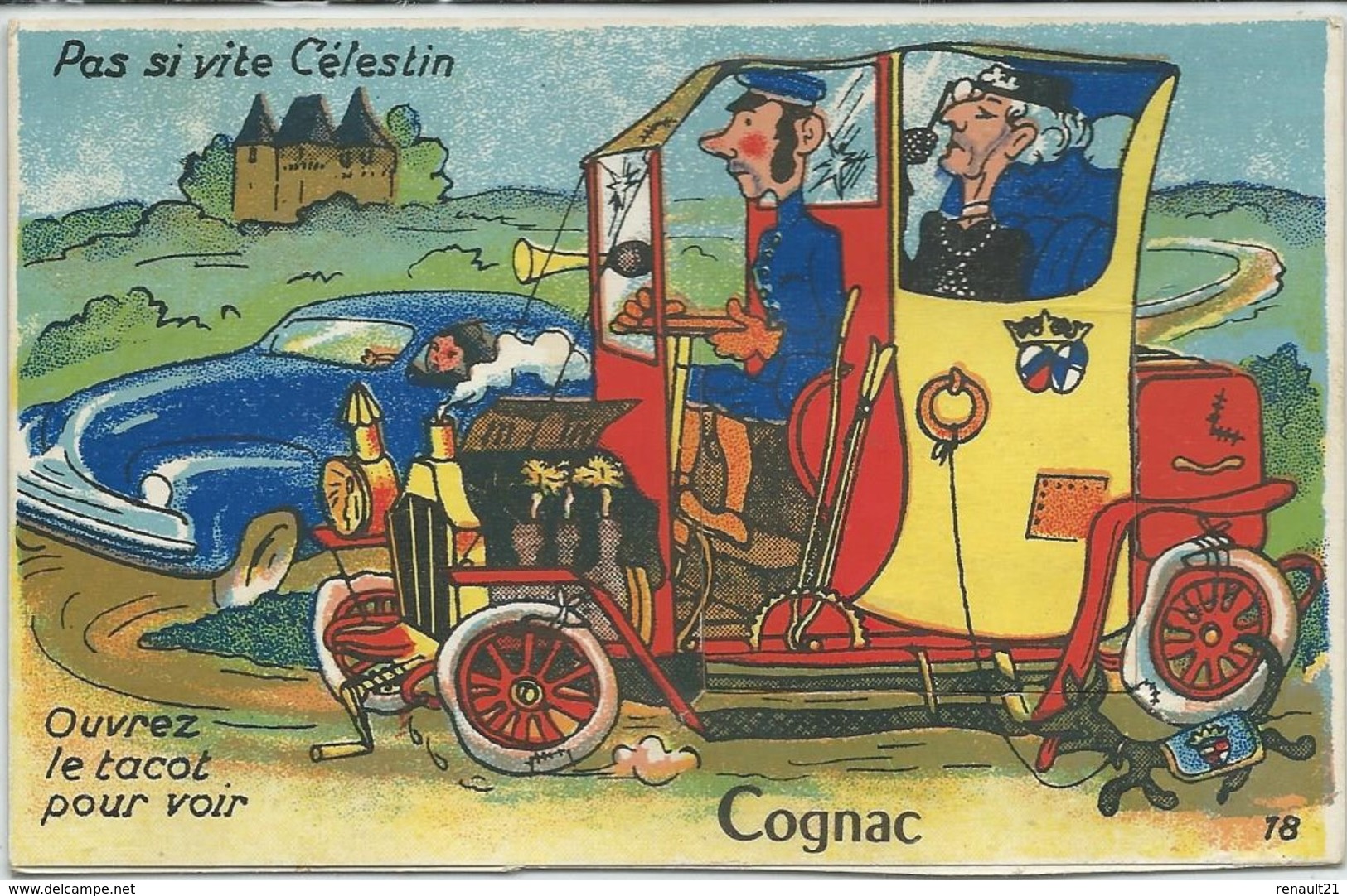 Cognac-Carte à Système-"Pas Si Vite Célestin" "Ouvrez Le Tacot Pour Voir"-Multi-vues (Toutes Scannées) - Cognac