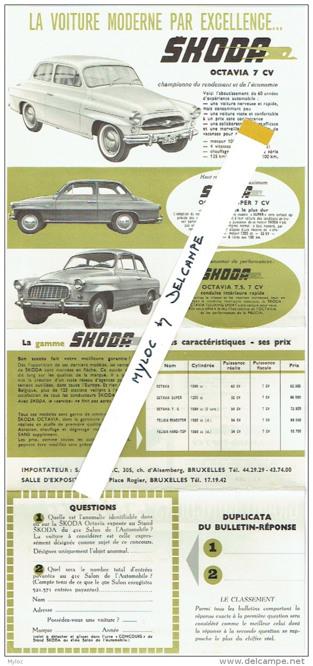 Ancien Dépliant Publicité Auto SKODA Octavia Et Félicia 7 CV. - Publicidad