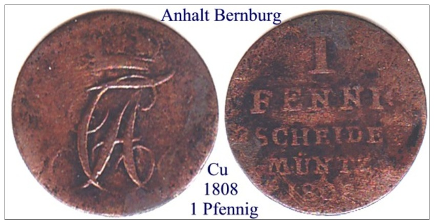 DL-1808, 1 Pfennig,  Anhalt-Bernburg - Piccole Monete & Altre Suddivisioni