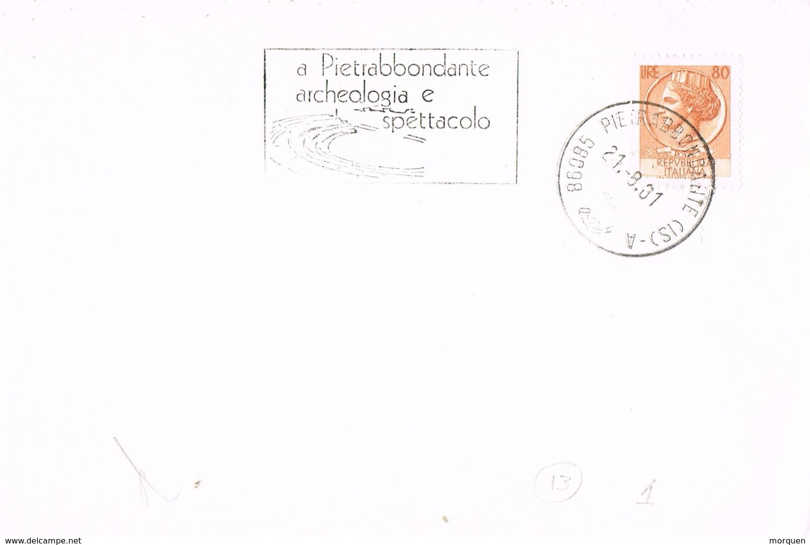 25789. Tarjeta PIETRABBONDATE (Italia) 1981. Arqueologia. Archeologia - 1981-90: Storia Postale