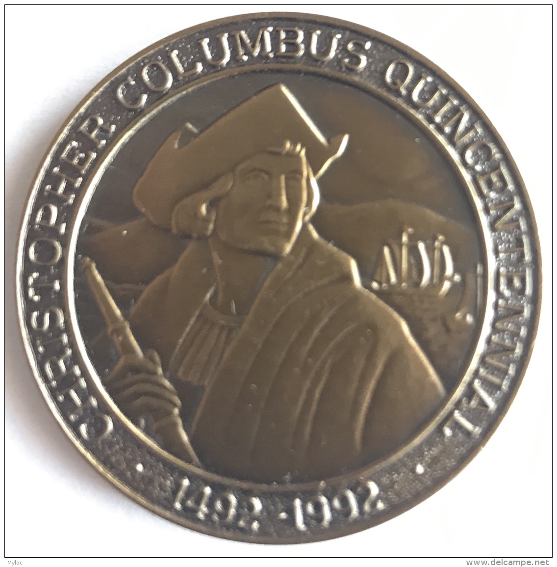 Médaille. Medaille. Christophe Columbus Quincentennial 1492 - 1992. 37 Mm - Andere & Zonder Classificatie