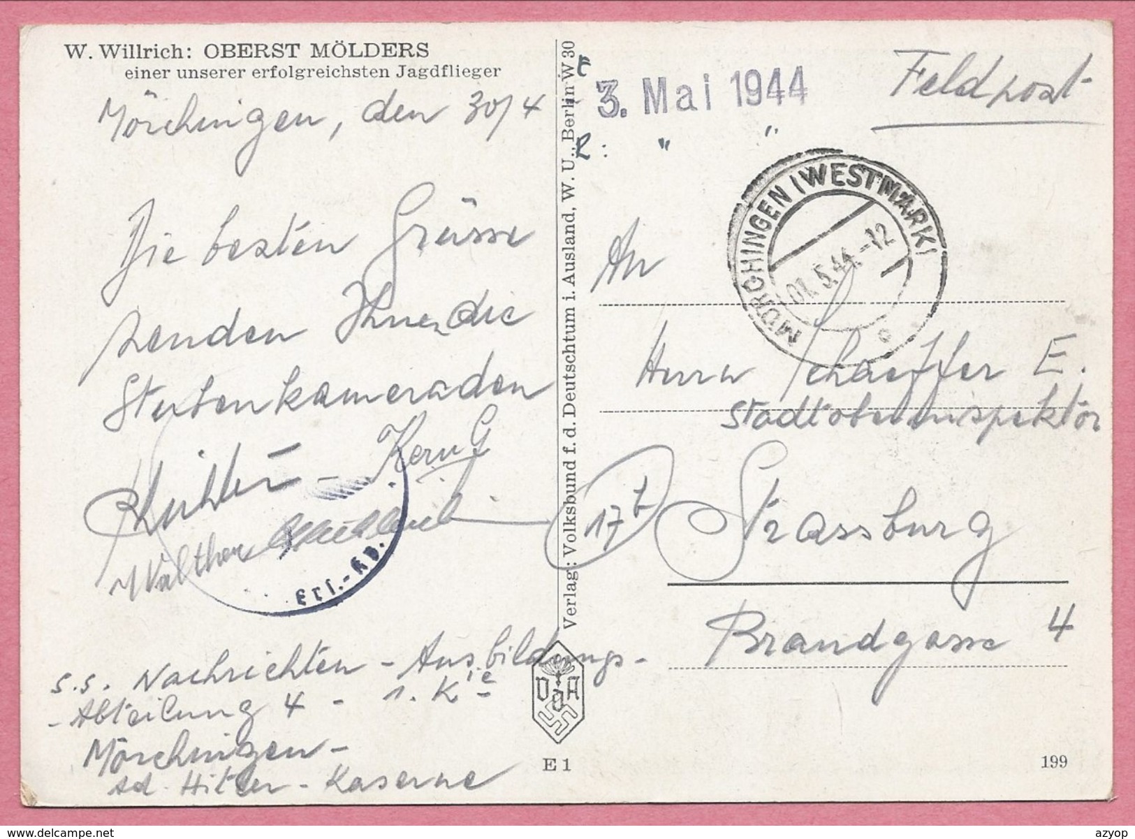 Carte Signée - W. WILLRICH - Oberst MÖLDERS - Jagdflieger - Feldpost - Guerre 39/45 - Guerre 1939-45