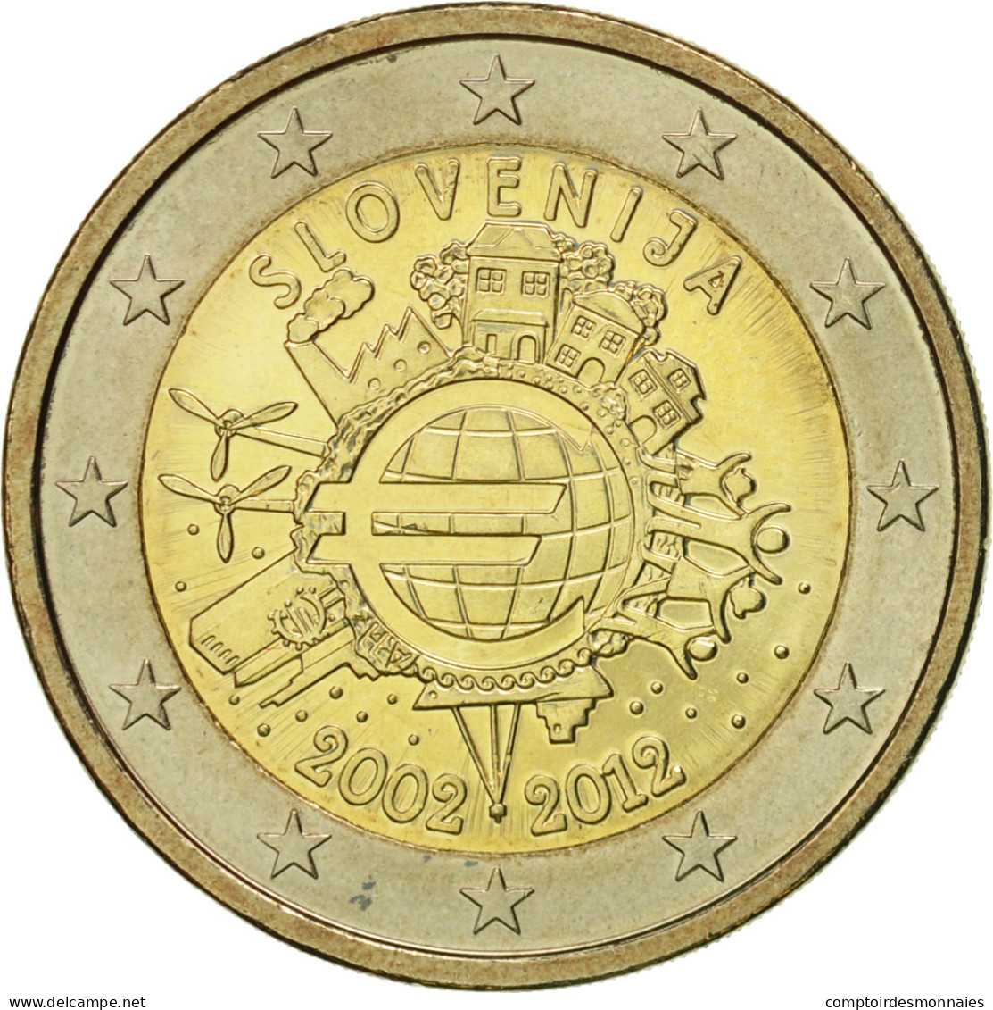 Slovénie, 2 Euro, 10 Ans De L'Euro, 2012, SUP+, Bi-Metallic - Slowenien