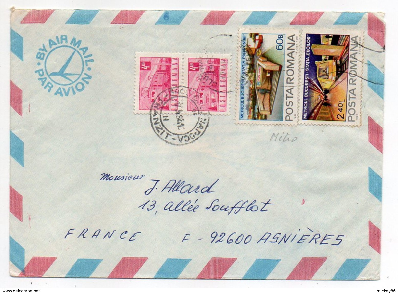 Roumanie--1982--Lettre De CLUJ-NAPOCA Pour ASNIERES-92 (France)--Composition De Timbres (métro)--cachets - Lettres & Documents