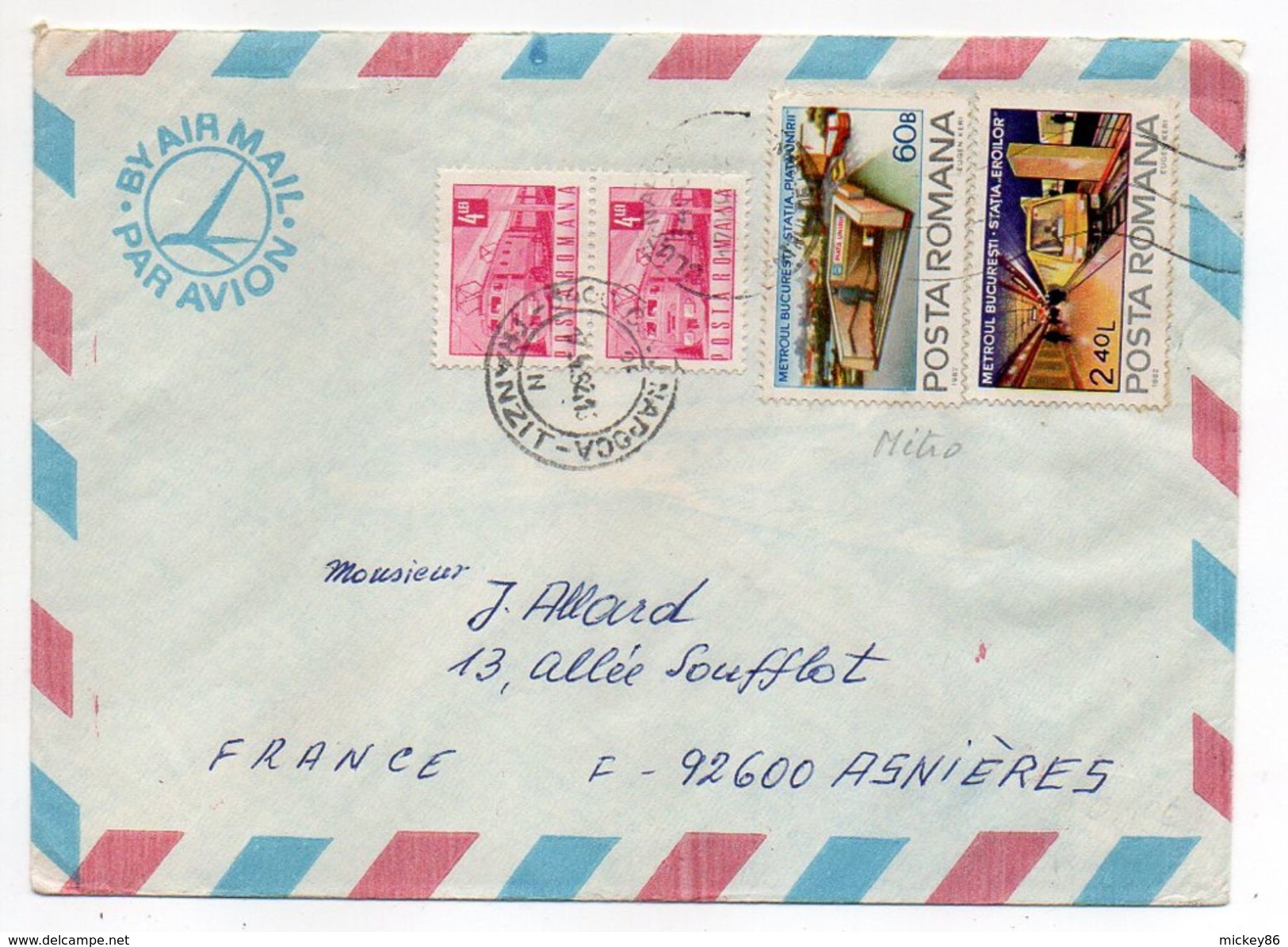 Roumanie--1982--Lettre De CLUJ-NAPOCA Pour ASNIERES-92 (France)--Composition De Timbres (métro)--cachets - Briefe U. Dokumente