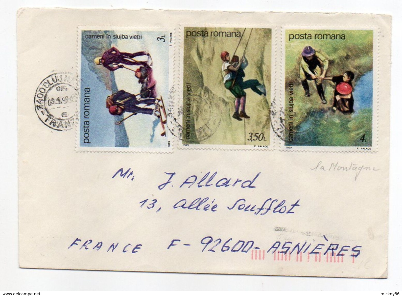 Roumanie--1989--Lettre De CLUJ-NAPOCA  Pour ASNIERES-92 (France)--Composition De Timbres (secours En Montagne)--cachets - Lettres & Documents