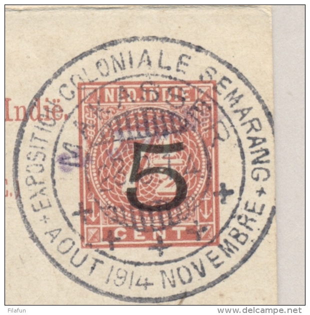 Nederlands Indië - 1914 - 5 Op 5 Cent Cijfer, Antwoord Briefkaart G19aA Van Reklamestempel MAKASSER Naar KB AMBOINA - Nederlands-Indië