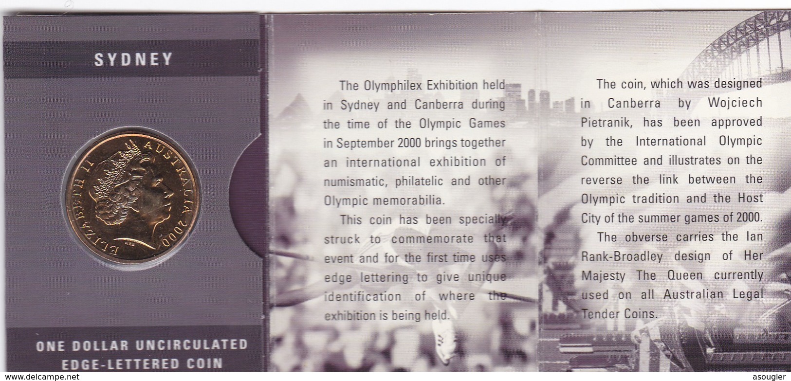 AUSTRALIA 1 DOLLAR 2000 UNC OFFICIAL FOLDER OLYMPIC GAMES "SYDNEY" - Dollar