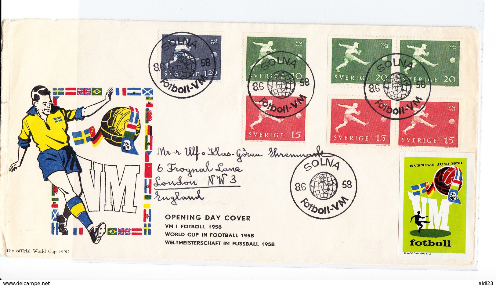 Beautiful Cover Of World Cup Sweden 1958. Football/soccer - Solna 8/6/1958. - 1958 – Suecia