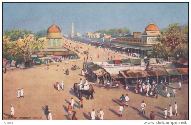 Jeypore India, Street Scene With Market, Tucks Oilette Series #7023, C1900s/10s Vintage Postcard - India