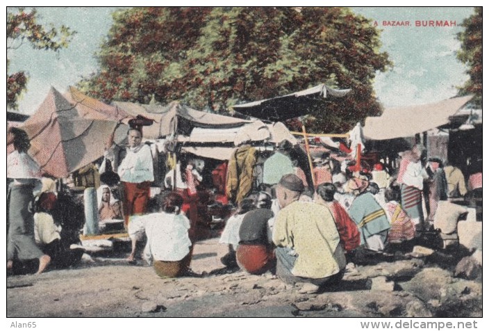 Burma Burmah Market Scene, Sent From Three Cocks Wales, C1900s Vintage Postcard - Myanmar (Burma)