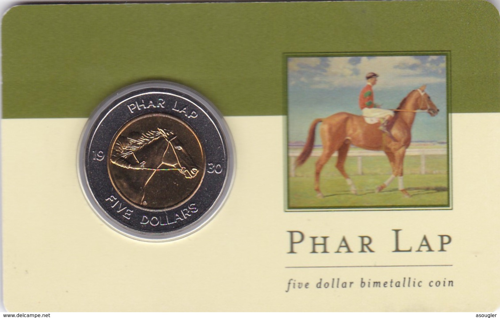 AUSTRALIA 5 DOLLARS 2000 UNC COIN CARD "PHAR LAP 1930-2000" (free Shipping Via Registered Air Mail) - 5 Dollars