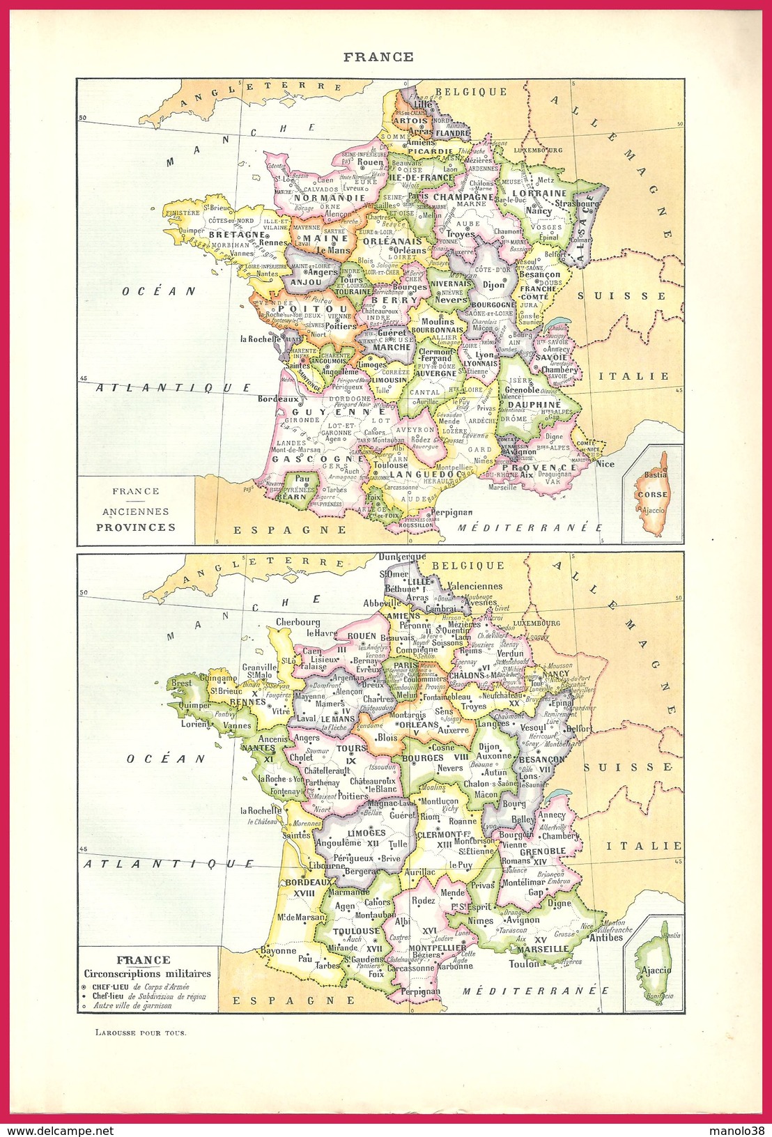 France Anciennes Provinces Conscription Militaire (recto) Art Français (verso) Larousse 1907 - Non Classés